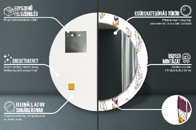 Miroir rond cadre avec impression Plumes