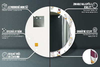 Miroir rond cadre avec impression Plumes