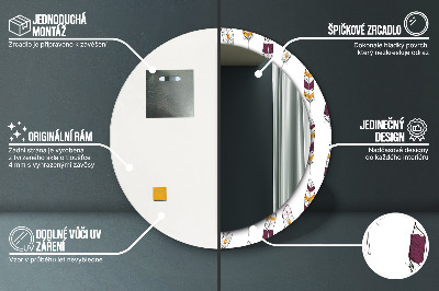 Miroir rond cadre avec impression Plumes