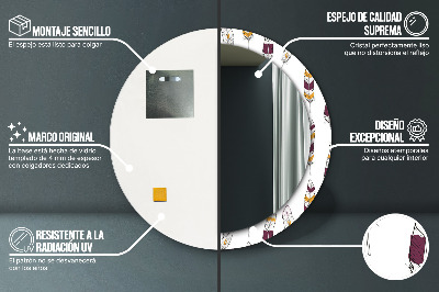 Miroir rond cadre avec impression Plumes