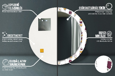 Miroir rond cadre avec impression Plumes