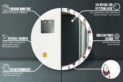 Miroir rond cadre avec impression Plumes