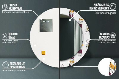 Miroir rond cadre avec impression Plumes