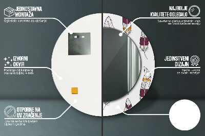 Miroir rond cadre avec impression Plumes