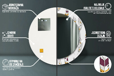 Miroir rond cadre avec impression Plumes