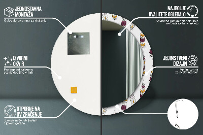 Miroir rond cadre avec impression Plumes