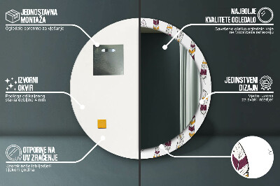 Miroir rond cadre avec impression Plumes