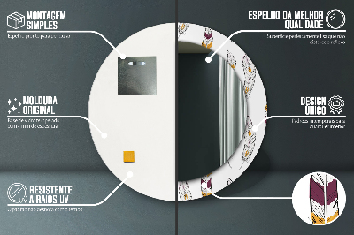 Miroir rond cadre avec impression Plumes