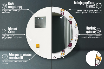 Miroir rond cadre avec impression Plumes