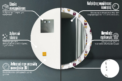 Miroir rond cadre avec impression Plumes