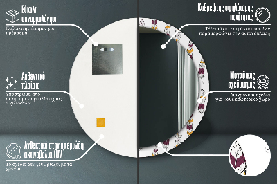 Miroir rond cadre avec impression Plumes