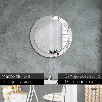 Miroir rond cadre avec impression Plumes