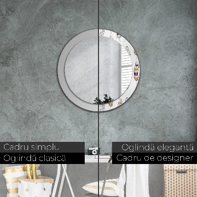 Miroir rond cadre avec impression Plumes