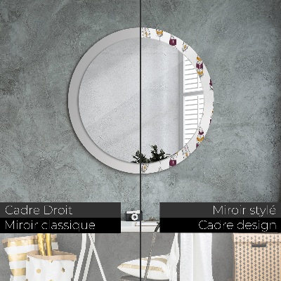 Miroir rond cadre avec impression Plumes