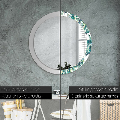 Miroir rond avec décoration Feuilles