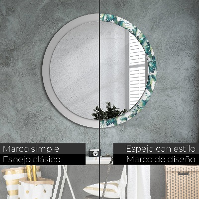 Miroir rond avec décoration Feuilles