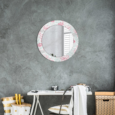 Miroir rond avec décoration Fleurs