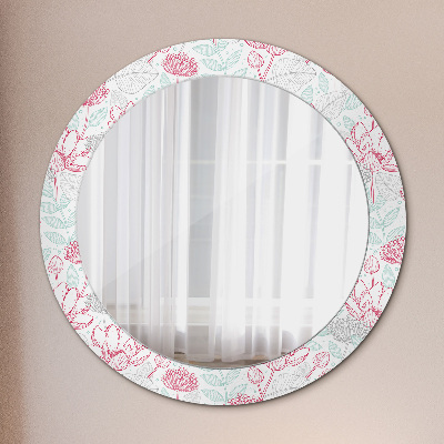 Miroir rond avec décoration Fleurs