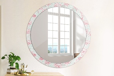 Miroir rond avec décoration Fleurs