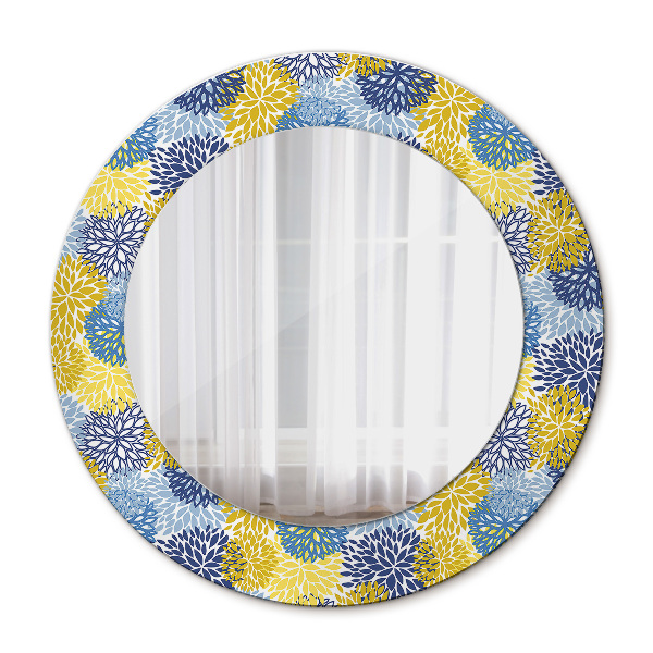 Miroir rond avec décoration Fleurs bleues