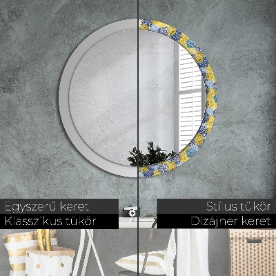 Miroir rond avec décoration Fleurs bleues