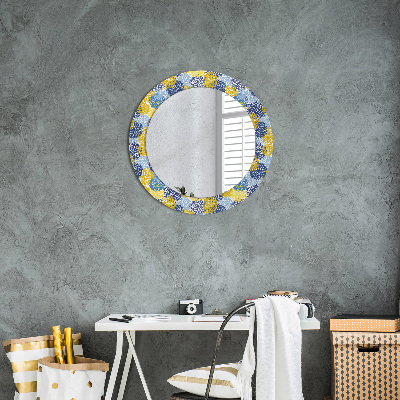 Miroir rond avec décoration Fleurs bleues