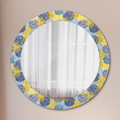 Miroir rond avec décoration Fleurs bleues