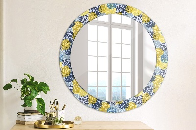 Miroir rond avec décoration Fleurs bleues