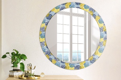 Miroir rond avec décoration Fleurs bleues