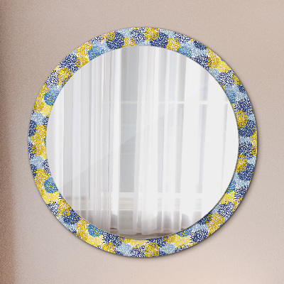 Miroir rond avec décoration Fleurs bleues