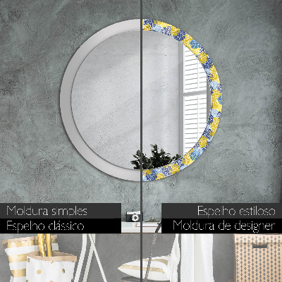 Miroir rond avec décoration Fleurs bleues