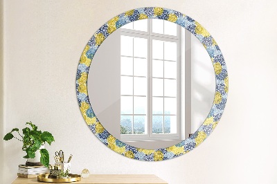 Miroir rond avec décoration Fleurs bleues