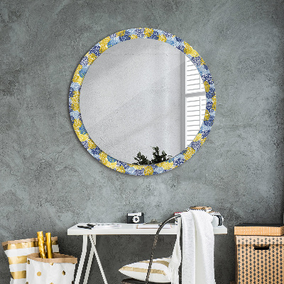 Miroir rond avec décoration Fleurs bleues