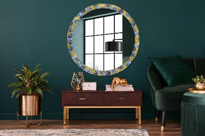 Miroir rond avec décoration Fleurs bleues