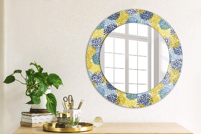 Miroir rond avec décoration Fleurs bleues