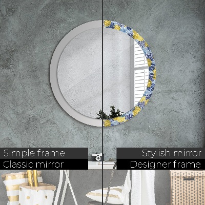 Miroir rond avec décoration Fleurs bleues