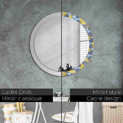 Miroir rond avec décoration Fleurs bleues