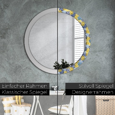 Miroir rond avec décoration Fleurs bleues