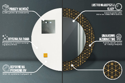 Miroir rond cadre avec impression Géométrie hexagonale