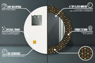 Miroir rond cadre avec impression Géométrie hexagonale