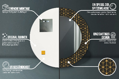 Miroir rond cadre avec impression Géométrie hexagonale