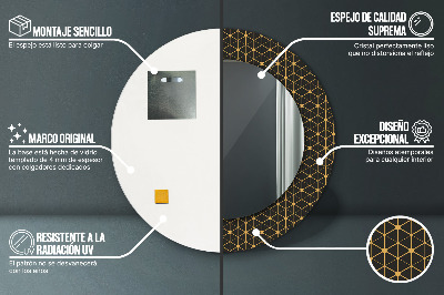 Miroir rond cadre avec impression Géométrie hexagonale