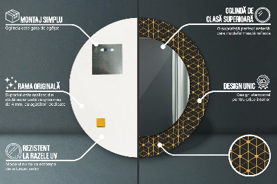 Miroir rond cadre avec impression Géométrie hexagonale