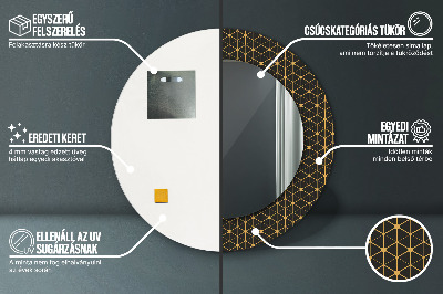 Miroir rond cadre avec impression Géométrie hexagonale