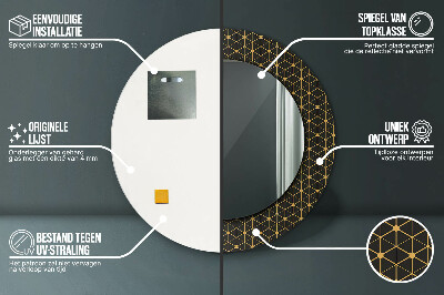 Miroir rond cadre avec impression Géométrie hexagonale