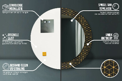 Miroir rond cadre avec impression Géométrie hexagonale