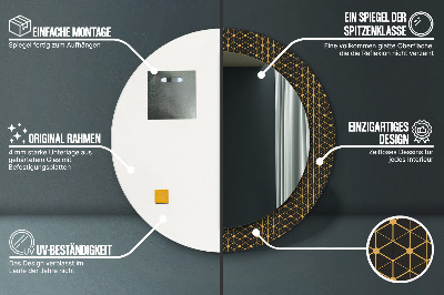 Miroir rond cadre avec impression Géométrie hexagonale