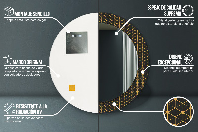 Miroir rond cadre avec impression Géométrie hexagonale