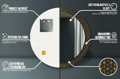 Miroir rond cadre avec impression Géométrie hexagonale