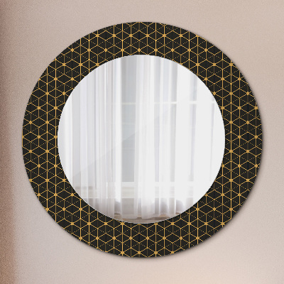 Miroir rond cadre avec impression Géométrie hexagonale